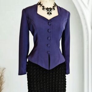 Vintage sculptural purple blazer mugler style fitted peplum angles 90s runway S